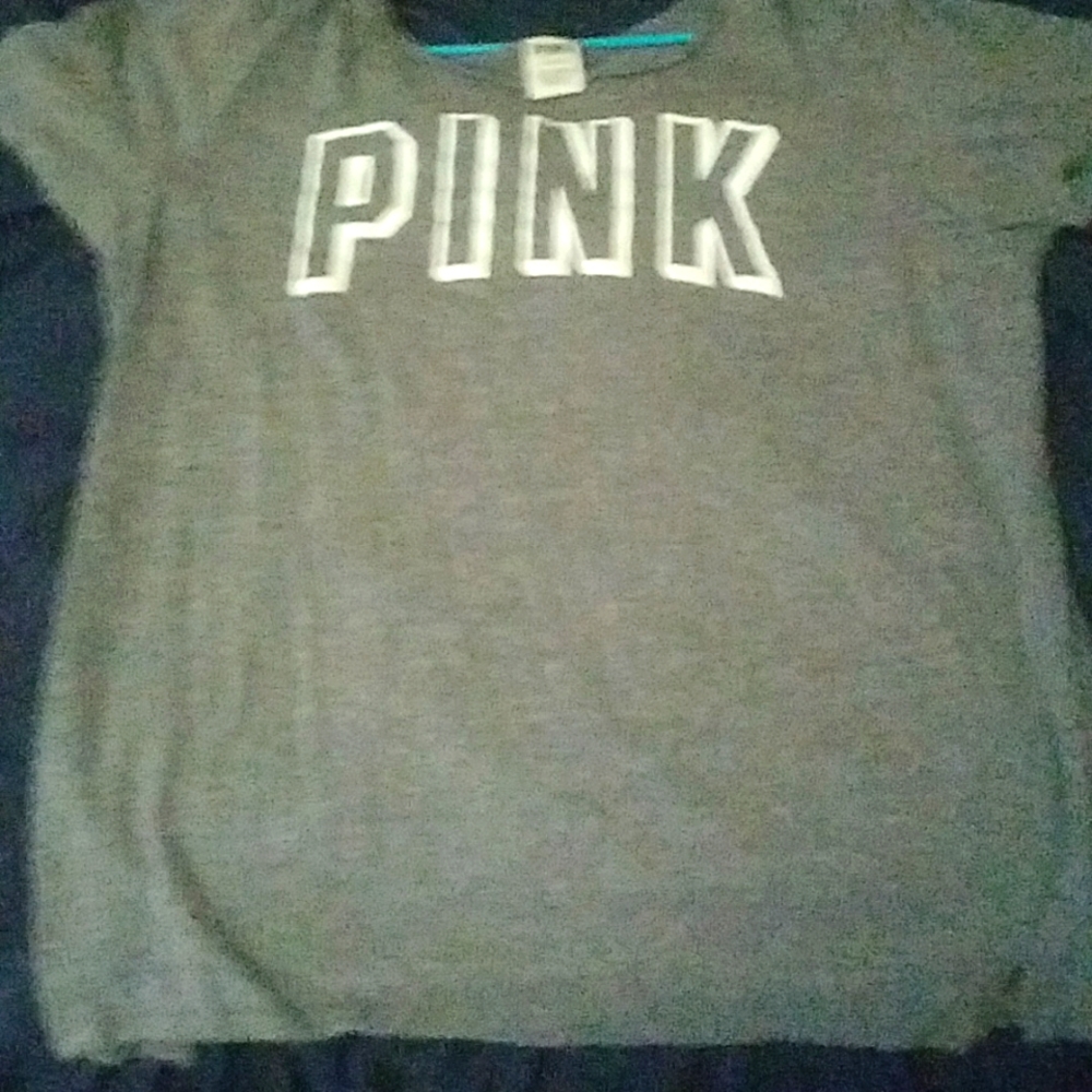 PINK scoop neck tshirt grey size lrg